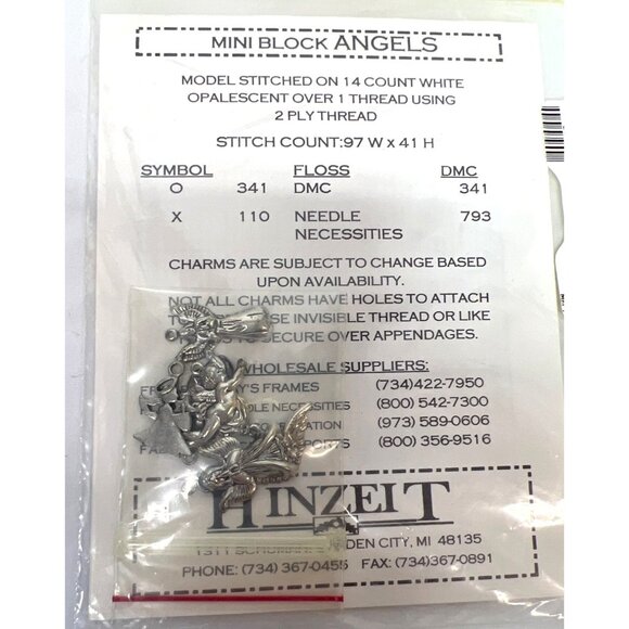 Hinzeit Mini Block Angels Cross Stitch Pattern With Charms - Picture 3 of 4